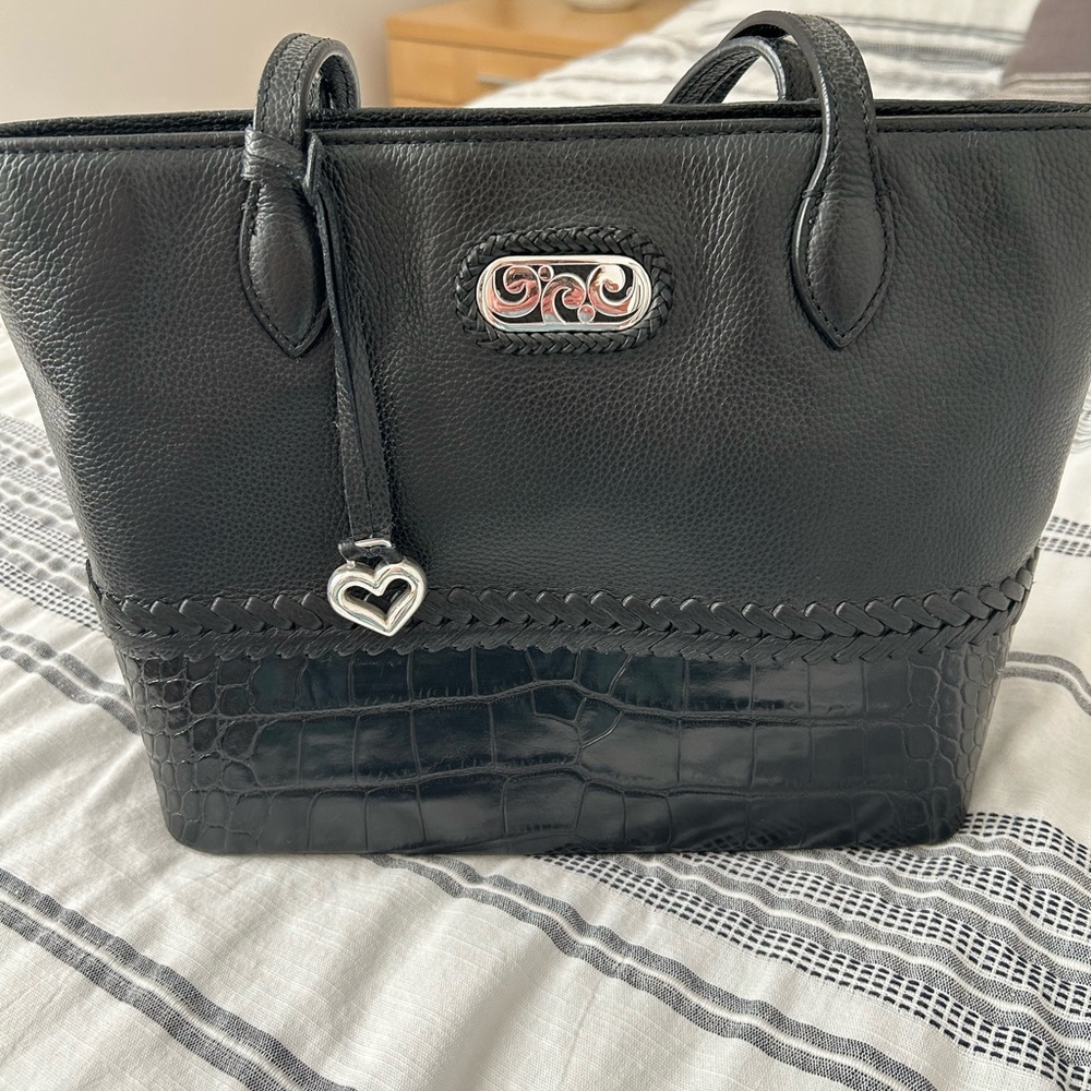 Brighton Black Leather Tote with Heart Charm